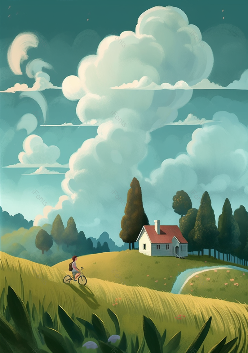 休闲的假期在户外田野中骑自行车背景,插画/手绘图,插画/手绘图库,插画/手绘图下载,插画/手绘